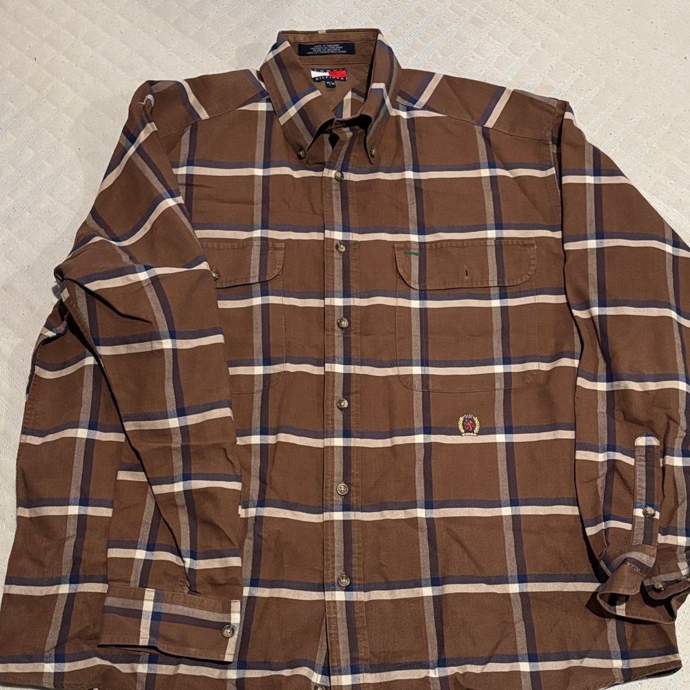 Bundle of Tommy Hilfiger Men's Plaid Button-Down Shirts Green, Brown, and Blue